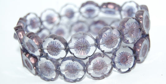 Table Cut Round Beads Hawaii Flowers, Crystal Bronze Matte (30 14415M), Glass, Czech Republic