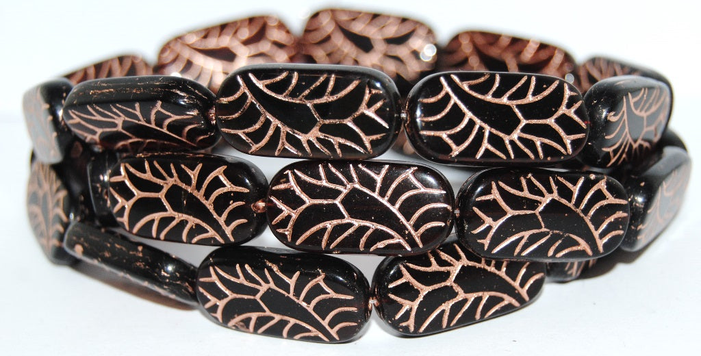 Rectangle With Ornament Pressed Glass Beads, Transparent Brown 54200 (10210 54200), Glass, Czech Republic