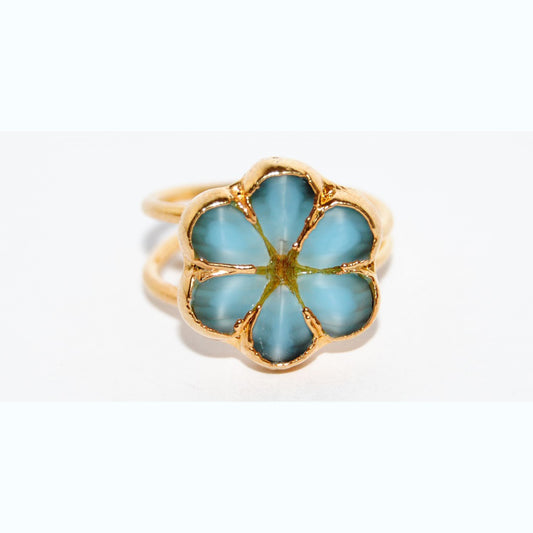 Adjustable Ring with Polished Czech Glass Bead, Flower 15 mm (G-4-C)