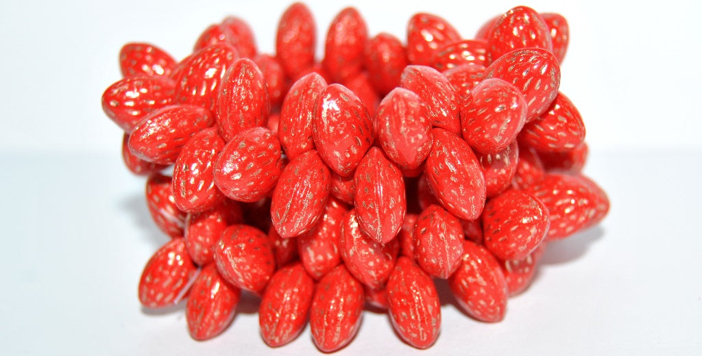 Strawberry Friut Pressed Glass Beads, Red 54200 (93190 54200), Glass, Czech Republic