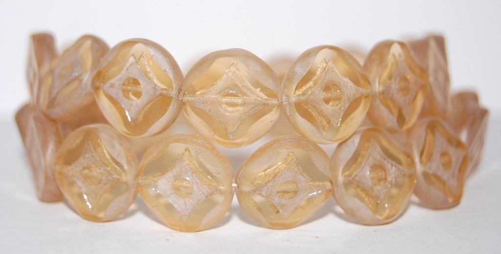 Table Cut Round Beads With Star, 10020 Luster Cream (10020 14401), Glass, Czech Republic