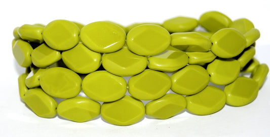 Table Cut Oval Beads With Rhomb, Opaque Green Matte (53400 M), Glass, Czech Republic