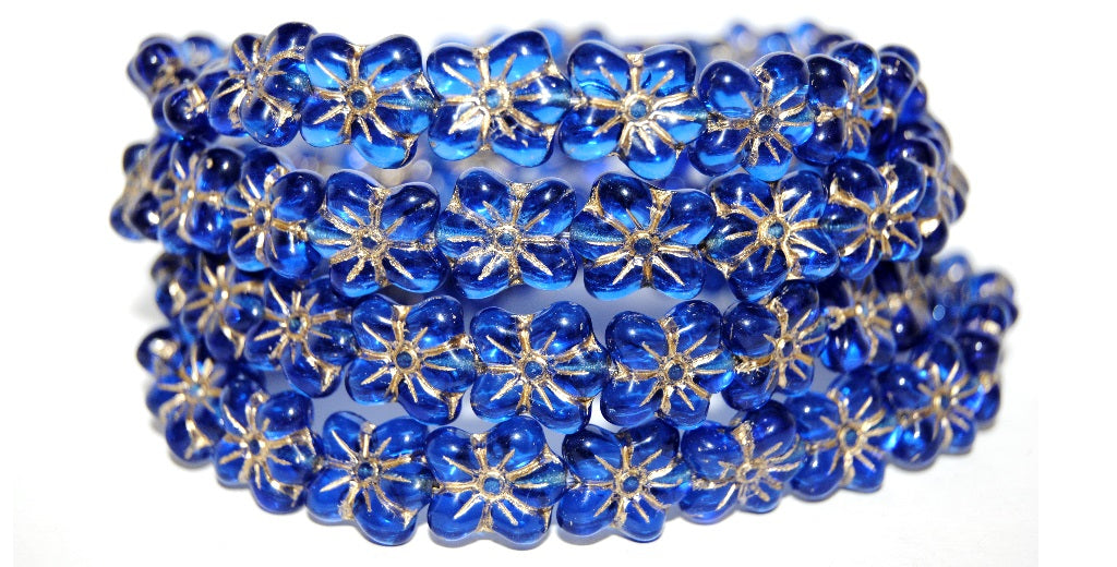 Flower Pressed Glass Beads, Transparent Blue 54202 (30060 54202), Glass, Czech Republic