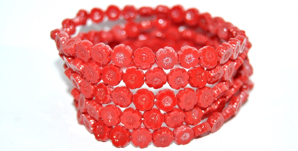 Table Cut Round Beads Hawaii Flowers, Red Hematite (93190 14400), Glass, Czech Republic