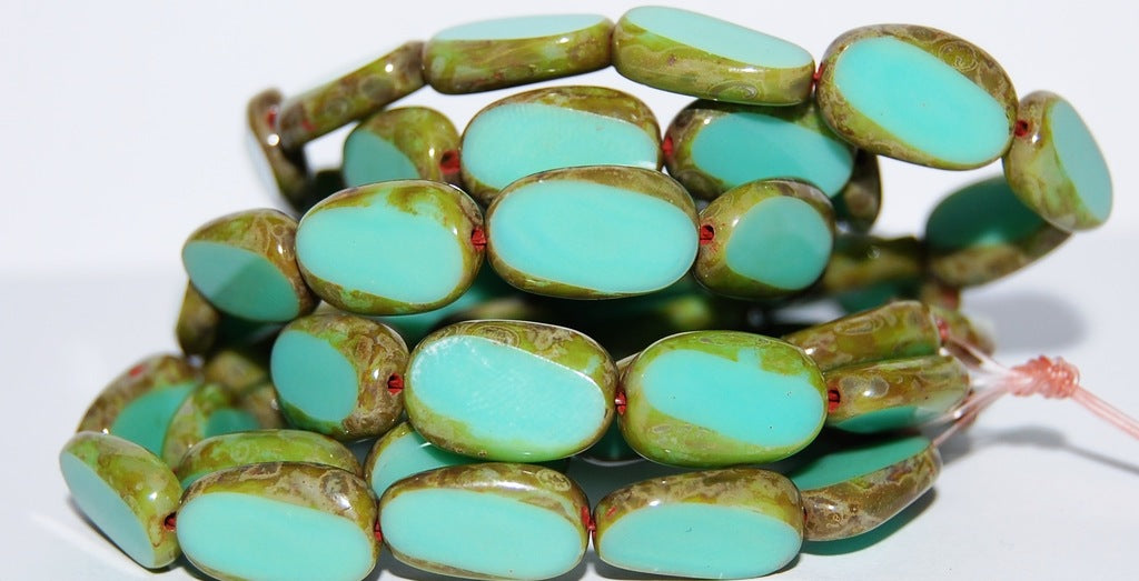 Table Cut Rectangle Beads, Turquoise Travertin (63130 86800), Glass, Czech Republic