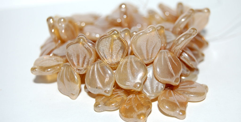 Leaf Petal Pressed Glass Beads, Opal Orange Hematite (11000 14400), Glass, Czech Republic