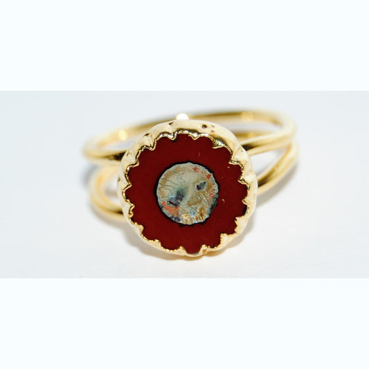 Adjustable Ring with Polished Czech Glass Bead, Flower 12 mm (G-16-C)