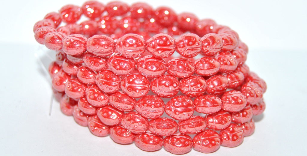 Ladybug Insect Pressed Glass Beads, Red Hematite (93190 14400), Glass, Czech Republic