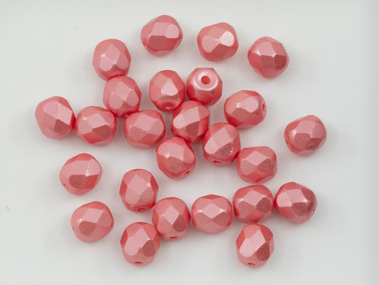 Facted Fire Polish Round Beads Pastell Light Coral (25007), Glas, Tschechische Republik