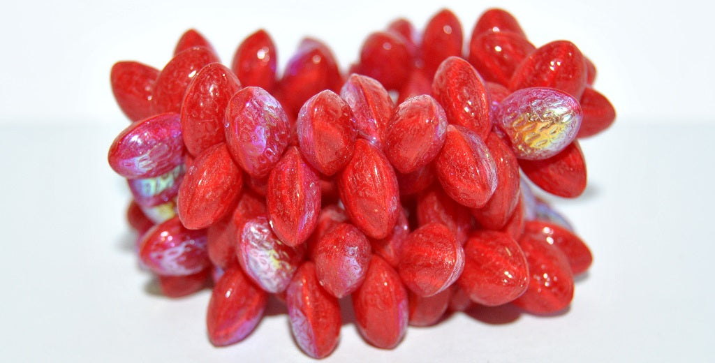 Strawberry Friut Pressed Glass Beads, Opal Red Ab (91250 Ab), Glass, Czech Republic