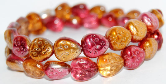 Strawberry Pressed Glass Beads, 48209 (48209), Glass, Czech Republic