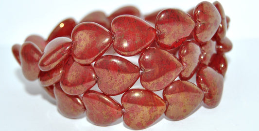 Heart Pressed Glass Beads, 97020 Terracotta Red (97020 15495), Glass, Czech Republic