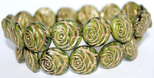 Round Flat Rose Flower Pressed Glass Beads, (26807 54202), Glass, Czech Republic