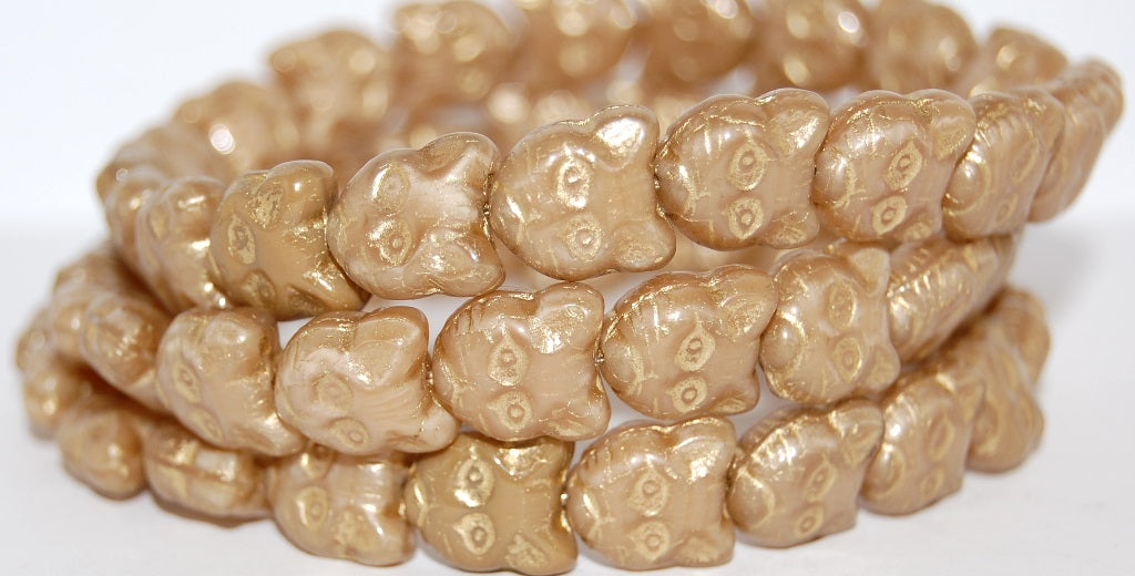 Cat Head Muzzle Pressed Glass Beads, Mixed Colors Beige 54202 (Mix Beige 54202), Glass, Czech Republic