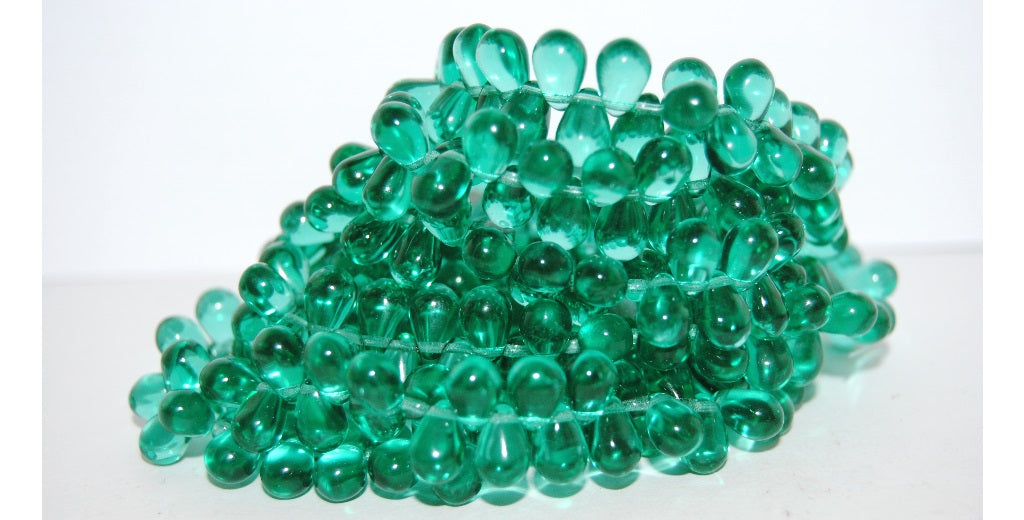 Pear Drop Pressed Glass Beads, Transparent Aqua (60210), Glass, Czech Republic