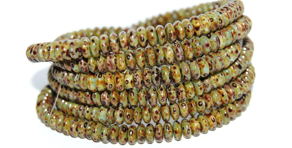 Flat Round Wheel Pressed Glass Beads, Turquise Stain Strong (64020 86805), Glass, Czech Republic