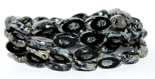 Table Cut Oval Beads With Rays, Black 43400 (23980 43400), Glass, Czech Republic