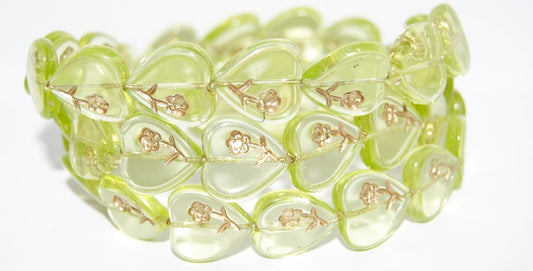 Heart Pressed Glass Beads With Flower, Transparent Yellow 54202 (80120 54202), Glass, Czech Republic