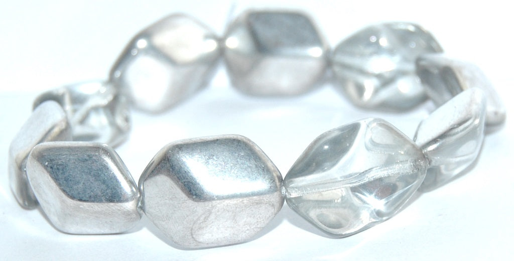 Rectangle Meteorite Pressed Glass Beads, Crystal Crystal Silver Half Coating (30 27001), Glass, Czech Republic