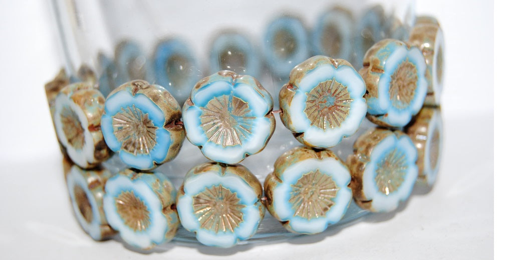 Table Cut Round Beads Hawaii Flowers, (7624 43400), Glass, Czech Republic