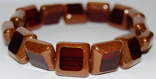 Table Cut Square Beads With Square, Transparent Red Bronze (90110 14415), Glass, Czech Republic