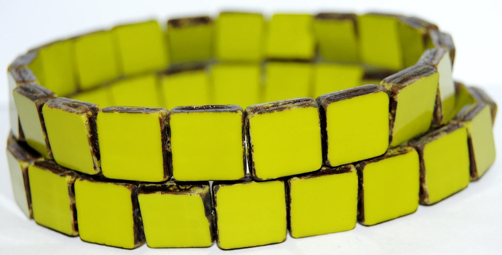 Table Cut Square Beads, 1313 Opaque Green Travertin (1313 53400 86800), Glass, Czech Republic