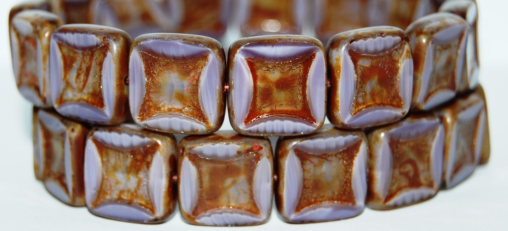 Table Cut Square Beads With Square, 26016 Travertin (26016 86800), Glass, Czech Republic