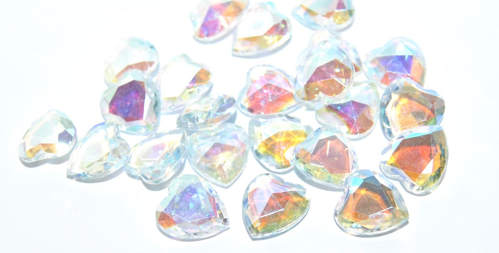 Cabochons Heart Faceted Flat Back, (Crystal Ab 2Xside), Glass, Czech Republic