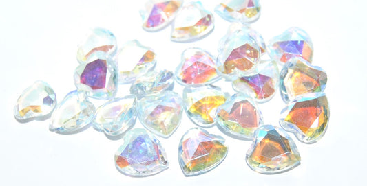 Cabochons Heart Faceted Flat Back, (Crystal Ab 2Xside), Glass, Czech Republic