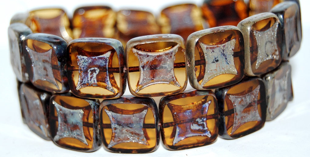 Table Cut Square Beads With Square, Transparent Orange 43400 (10040 43400), Glass, Czech Republic