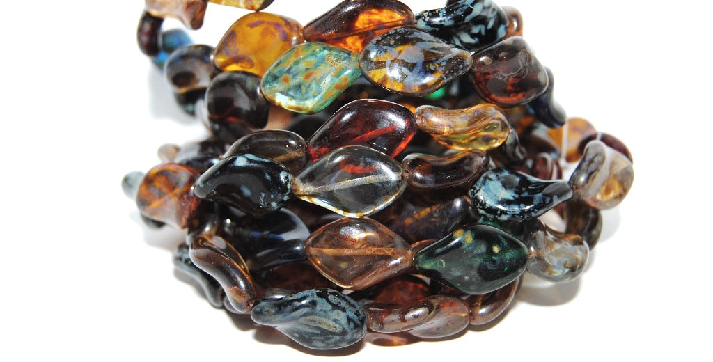 Propeller Twisted Oval Pressed Glass Beads, Mixed Colors Color 43400 (Mix Color 43400), Glass, Czech Republic