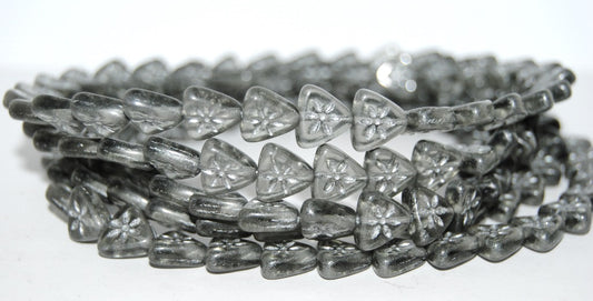 Triangle Flat Wit Flower Pressed Glass Beads, (40020 54201), Glass, Czech Republic