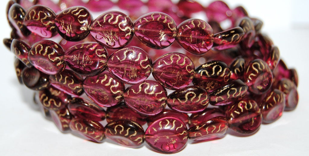 Tear Oval Pressed Glass Beads, Transparent Red 54202 (70350 54202), Glass, Czech Republic