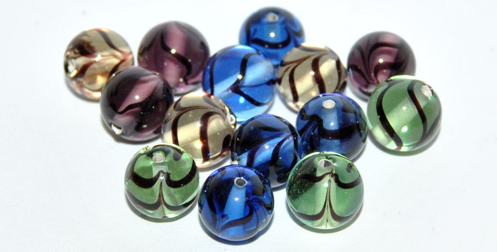 Czech Glass Hand Made Round Lampwork Beads, (10 H), Glass, Czech Republic