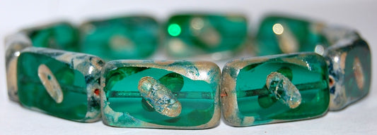 Table Cut Rectangle Beads With Oval, Transparent Green Emerald 43400 (50710 43400), Glass, Czech Republic