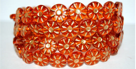 Flower Pressed Glass Beads, Transparent Orange 54202 (90020 54202), Glass, Czech Republic