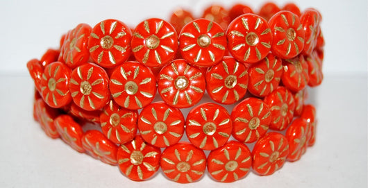 Flower Pressed Glass Beads, Deep Orange  54202 (93140 54202), Glass, Czech Republic