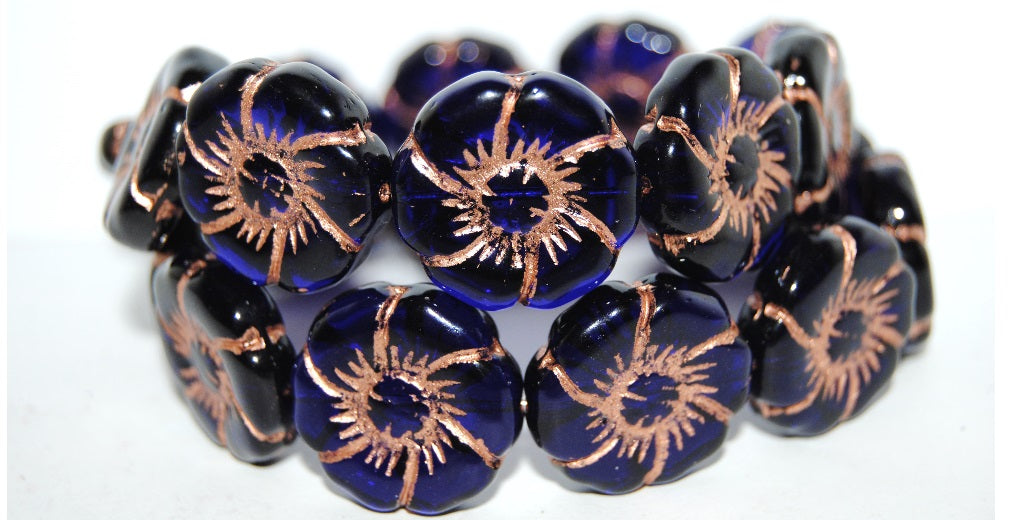 6-Petal Flower Pressed Glass Beads, Transparent Blue 54200 (30080 54200), Glass, Czech Republic