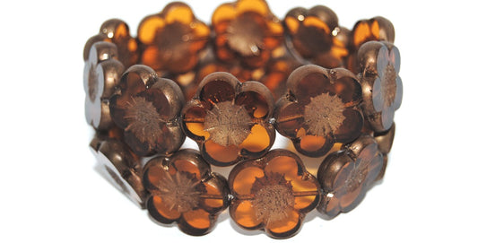 Table Cut Flower Beads Hibiscus, 21 Topaz Bronze Matte (21 10070 14415M), Glass, Czech Republic