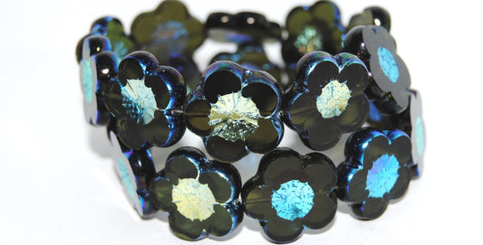 Table Cut Flower Beads Hibiscus, 21 Transparent Green Ab (21 50250 Ab), Glass, Czech Republic