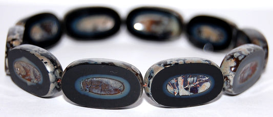 Table Cut Rounded Rectangle Oval Beads With Oval, (17019 43400), Glass, Czech Republic