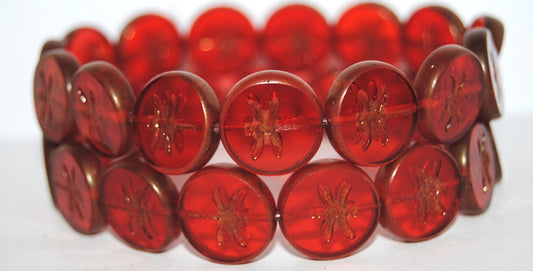 Table Cut Round Beads With Dragonfly, Transparent Red 14495M (90060 14495M), Glass, Czech Republic