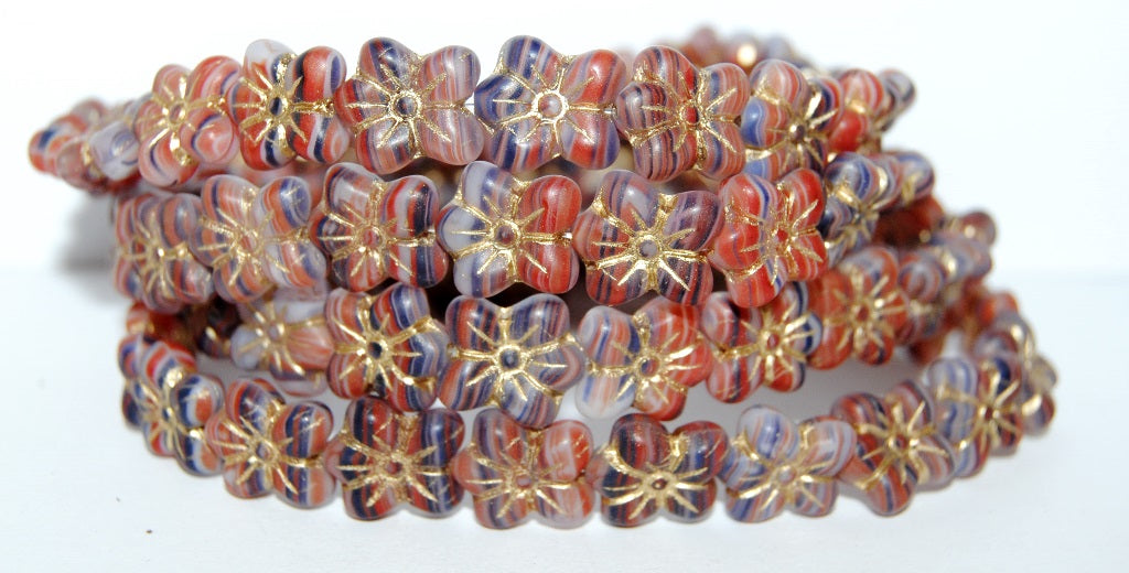 Flower Pressed Glass Beads, (95333 54202M), Glass, Czech Republic