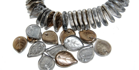 Leaf Pressed Glass Beads, Crystal Bronze Capri (22601), Glass, Czech Republic
