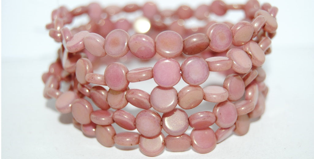 Flat Round Coin Pressed Glass Beads, Luster Red Full Coated (14495), Glass, Czech Republic