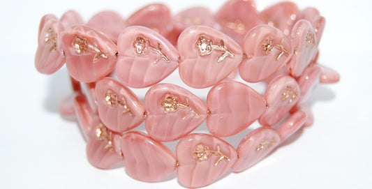 Heart Pressed Glass Beads With Flower, (76027 54200), Glass, Czech Republic