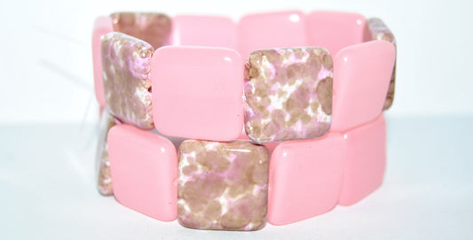 Czech Glass Pressed Beads Square, Pink Mixed Colors (Pink Mix), Glass, Czech Republic