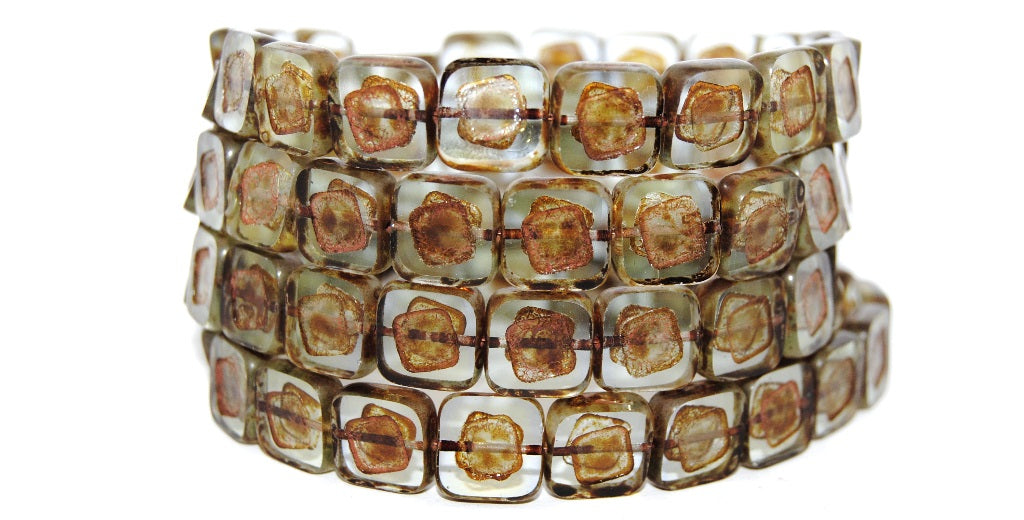 Table Cut Square Beads With Turned Square, 87301 Travertin (87301 86800), Glass, Czech Republic