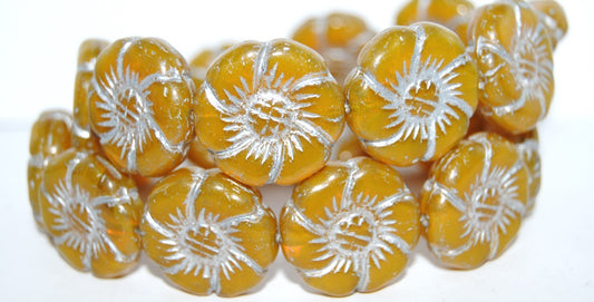 6-Petal Flower Pressed Glass Beads, Opal Yellow 54201 (81210 54201), Glass, Czech Republic