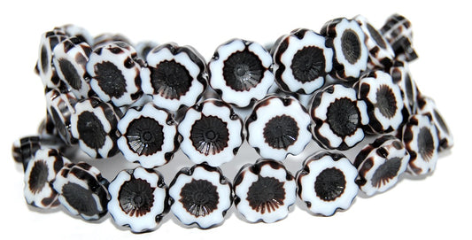 Table Cut Round Beads Hawaii Flowers, 17025 (17025), Glass, Czech Republic